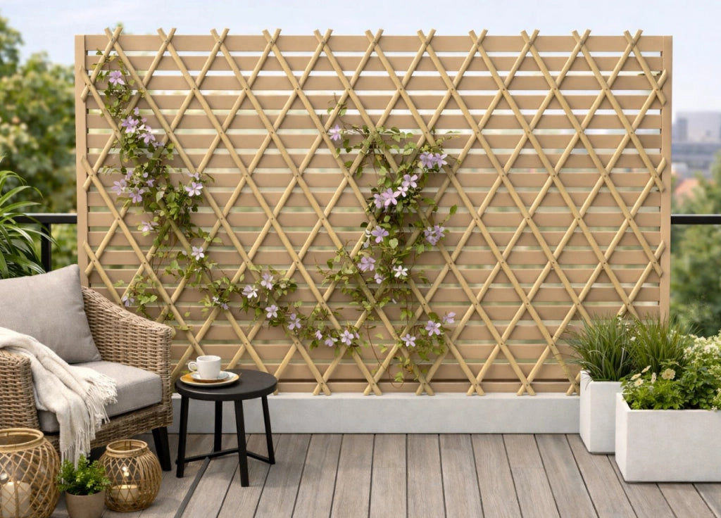 Traliccio Estensibile In Legno Per Piante Rampicanti Recinzione Giardino Balcone - 150x200 - Naturale