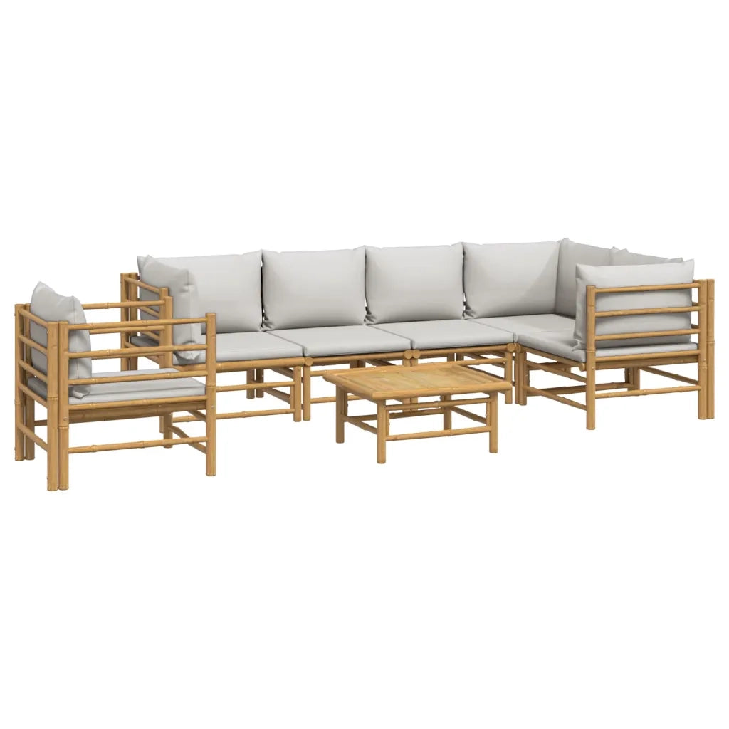 Set Salotto da Giardino 7pz con Cuscini Grigio Chiaro Bambù 3155109