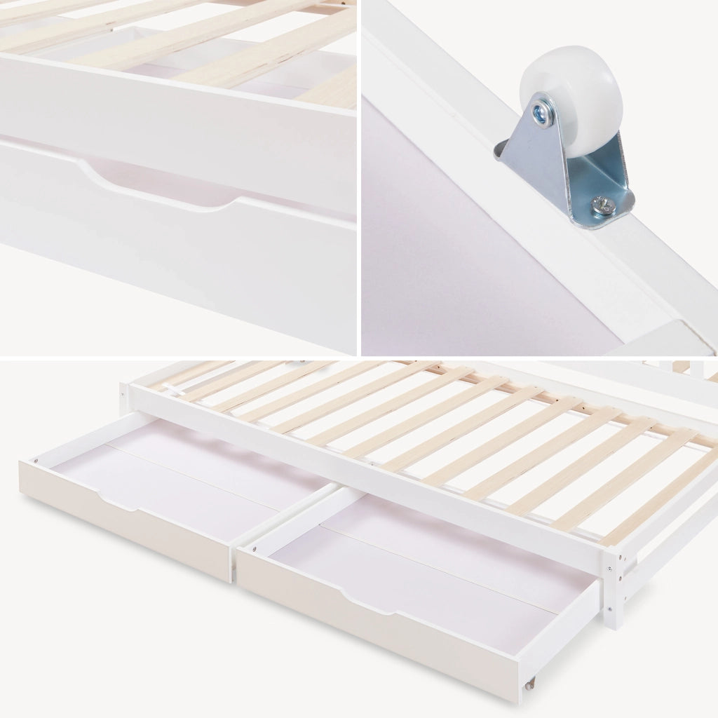 Letto a Casetta per Cameretta Aarghonmaa in Legno di Pino con Letto Estraibile 1 Materasso 90x200 cm e 2 Cassetti - Bianco [en.casa]