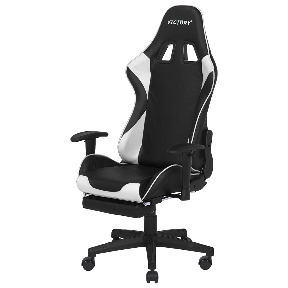 Sedia Gaming Nera Bianca Ecopelle Girevole Regolabile Braccioli e Poggiapiedi Regolabile in Altezza Moderna