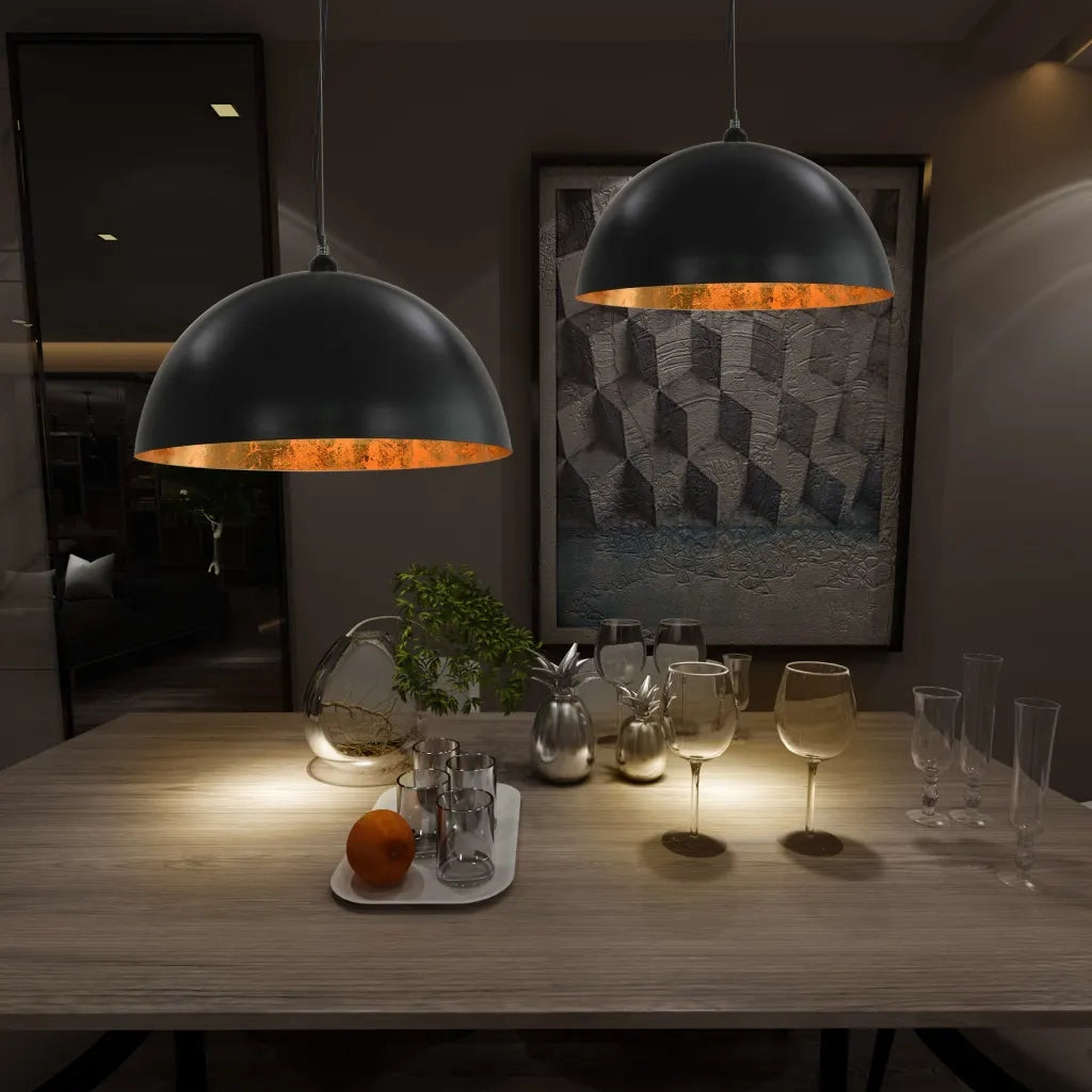 Lampadari 2 pz Nero e Oro Semi-Sferici 50 cm E27 CFW2331785