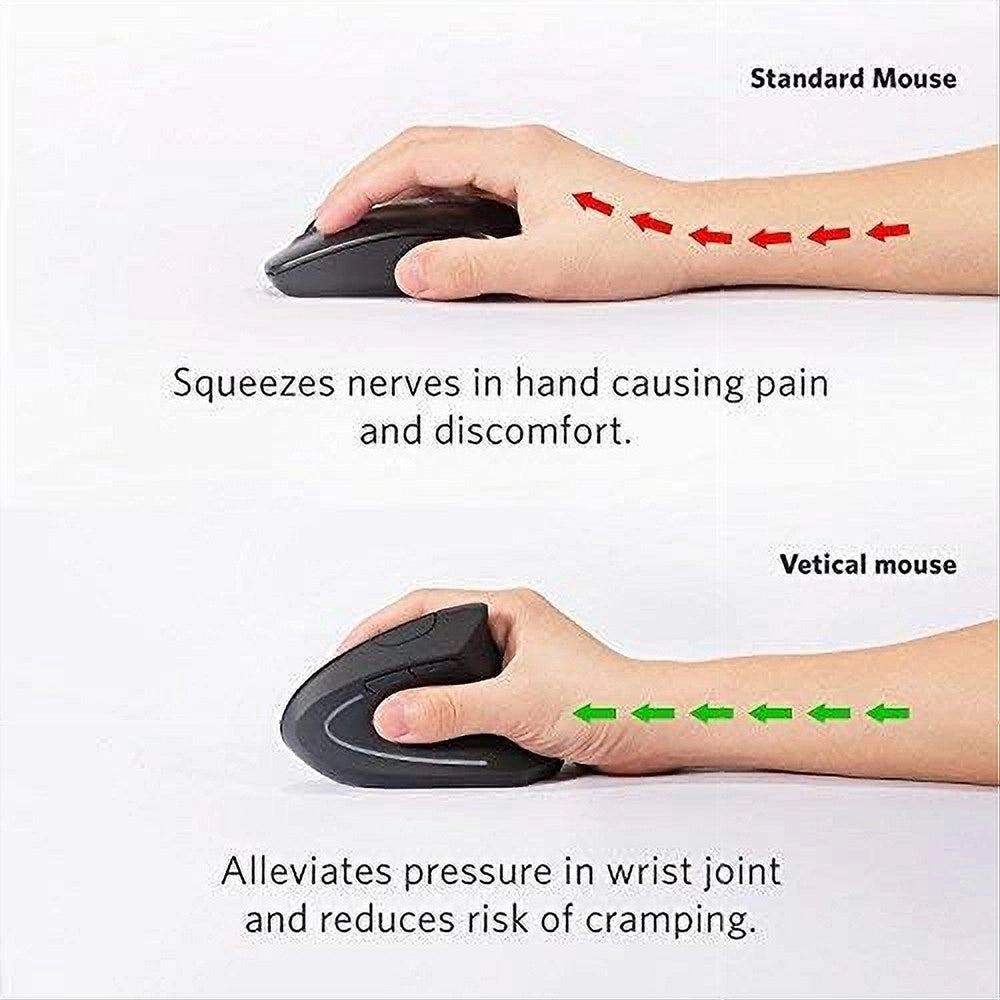 Trade Shop - Mouse Verticale Wireless Senza Fili Impugnatura Verticale Design Ergonomico Nero -