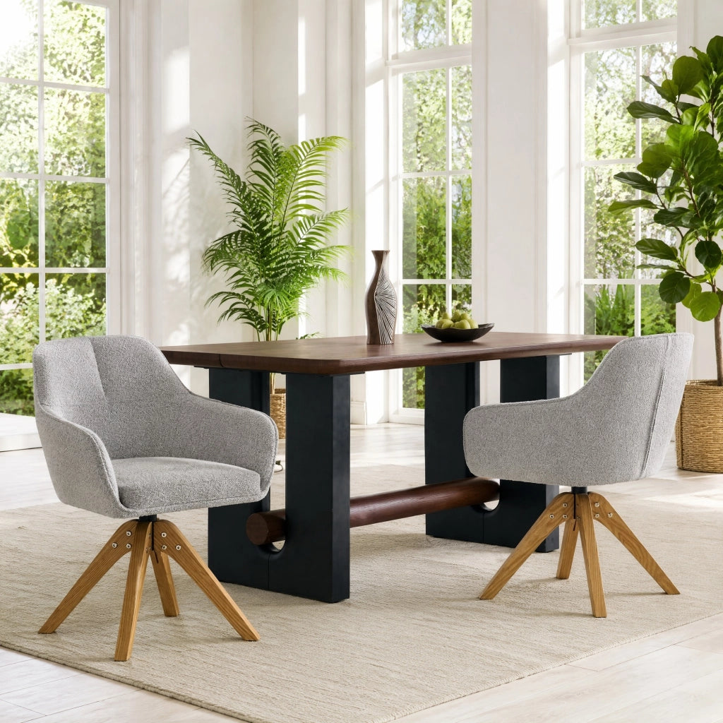 SEDIA Girevole 82 cm in Tessuto Grigio e Legno Massello Set da 2 pezzi