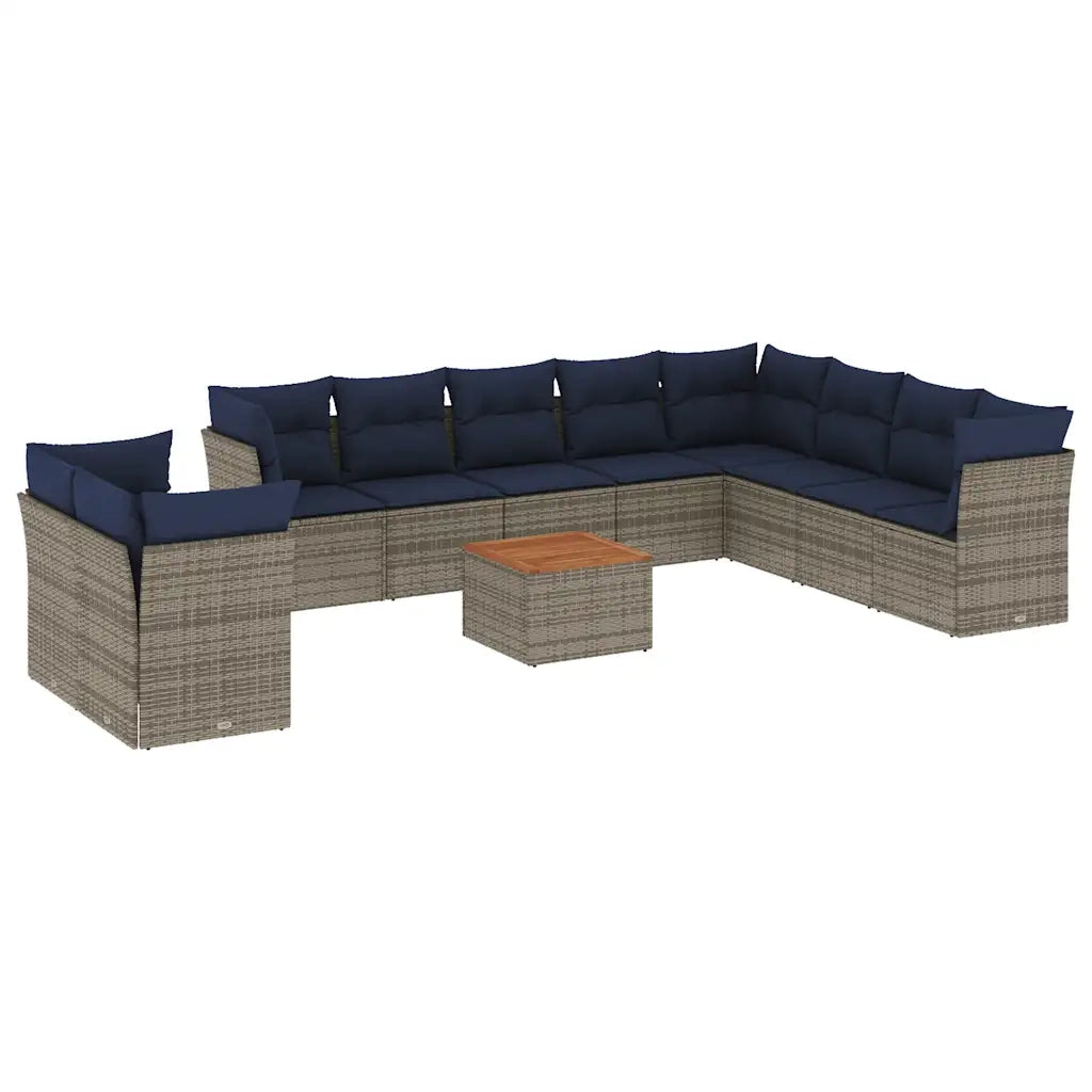 Set Divani da Giardino 11 pz con Cuscini in Polyrattan Grigio