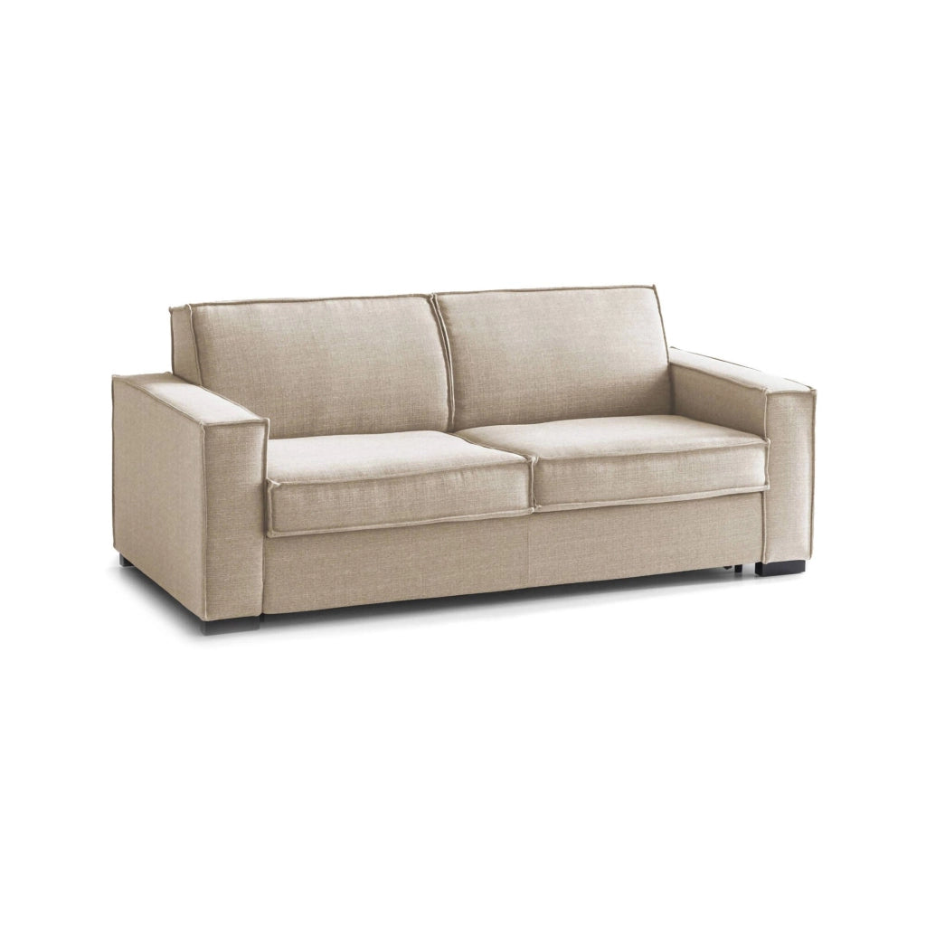 Divano Letto Adalberto, Divano a 3 posti, Made in Italy, SofÒ  Soggiorno con apertura girevole, in tessuto imbottito, con Braccioli slim, cm 200x95h90, Beige