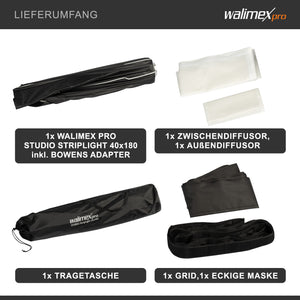 Studio Striplight Softbox 40x180cm, ruotabile a 360°, facile da montare grazie alla funzione ombrello, con griglia, maschera, adattatore, ideale per la fotografia di prodotti e persone