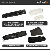 Studio Striplight Softbox 40x180cm, ruotabile a 360°, facile da montare grazie alla funzione ombrello, con griglia, maschera, adattatore, ideale per la fotografia di prodotti e persone