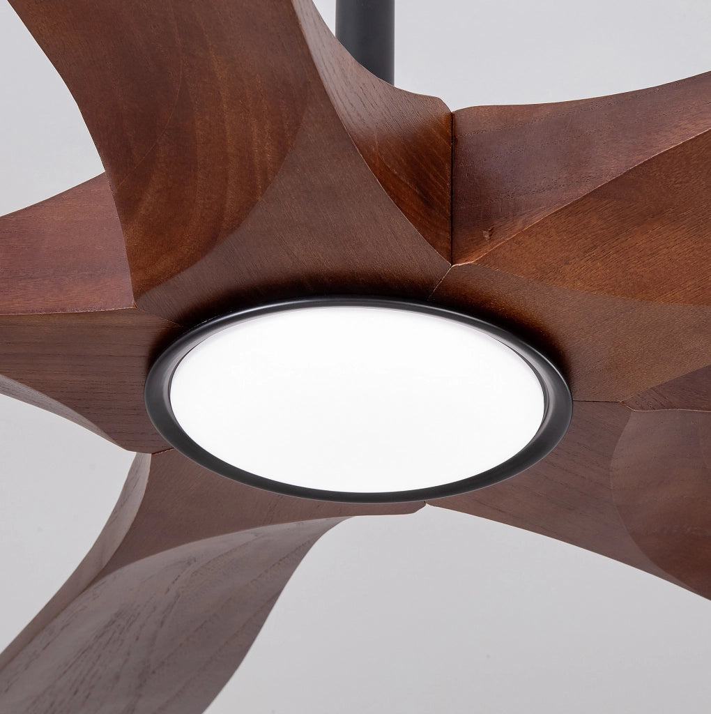 Ventilatore da soffitto con luce LED da 60 pollici; 5 pale in legno massello; noce e nero