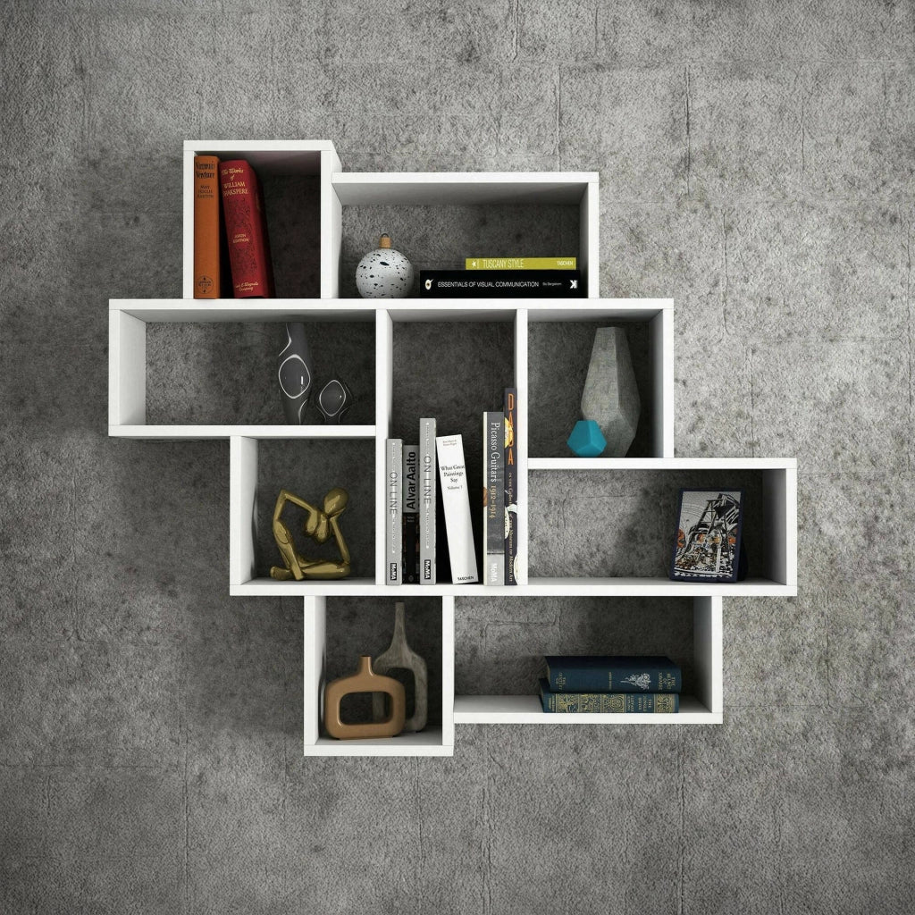 Mensola Chapala, Scaffale, Ripiano a muro, Scaffalatura multiuso, 116x15h104 cm, Bianco