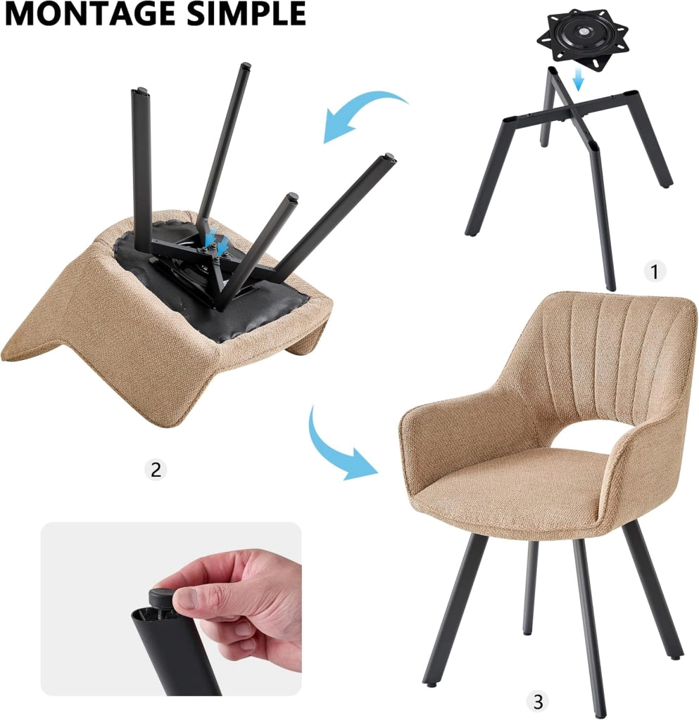 GrandCA HOME set di 6 Sedia da pranzo girevole a 360° con braccioli,sedia da cucina moderna,con gambe in metallo,ideale per cucine,sale da pranzo e camere da letto-Marrone chiaro