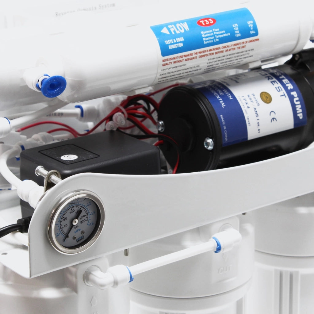 Naturewater Impianto osmosi inversa, filtrazione a 5 stadi 180 l/giorno, con pompa, serbatoio e manometro