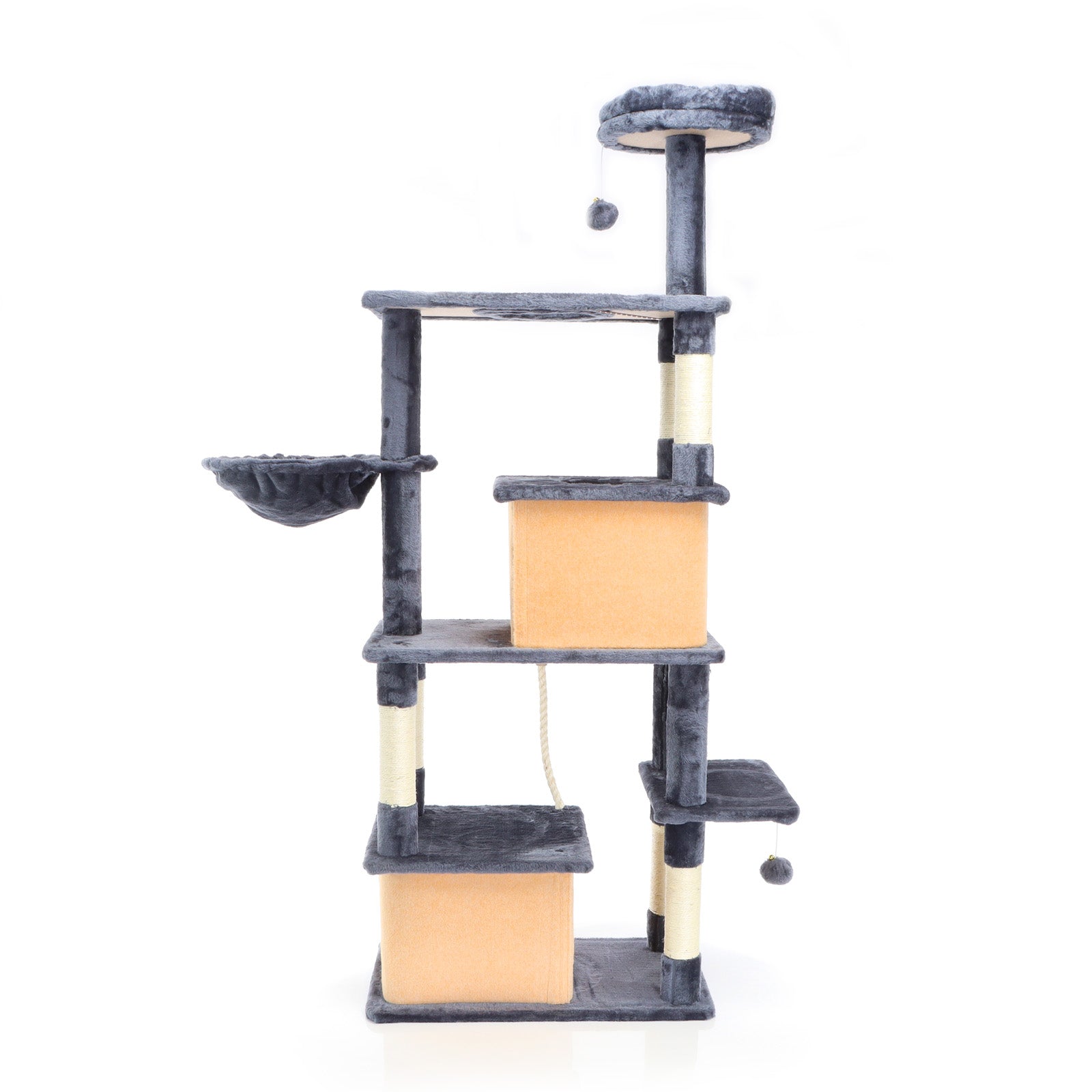 Fudajo Albero tiragraffi per gatti grigio scuro 161cm con graffiatoi in sisal