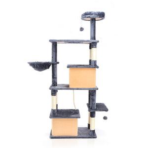 Fudajo Albero tiragraffi per gatti grigio scuro 161cm con graffiatoi in sisal