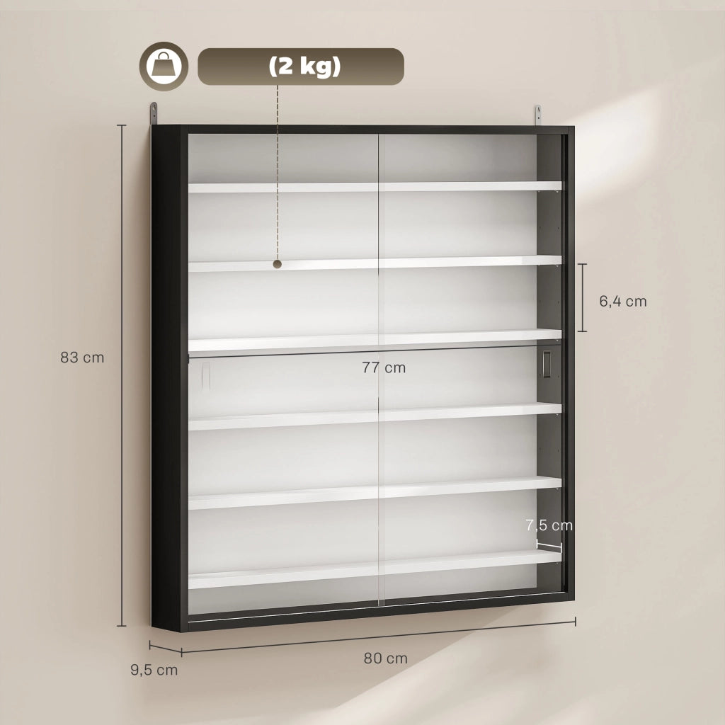 Libreria Vetrina con Ante a Vetro ¨C zephmum ¨C Nero 80x9.5x83 cm