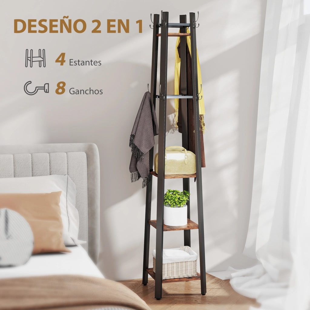 Appendiabiti a 4 livelli con 8 ganci in metallo ¨C zephmum ¨C marrone r¨²stico