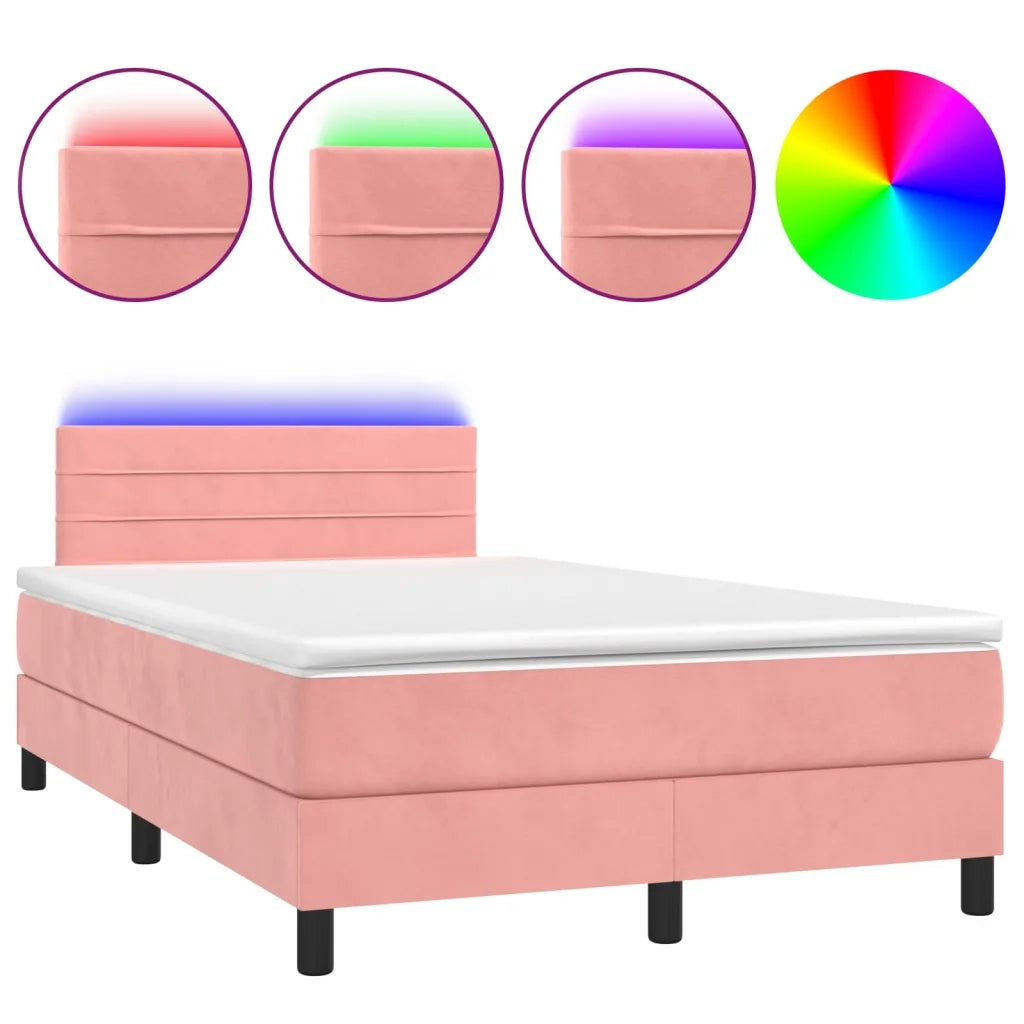 Letto a Molle con Materasso e LED Rosa 120x200 cm in Velluto 3134458