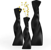 Set di 3 vasi decorativi in ceramica - 18 22 27 cm altezza - per fiori secchi - decorazione camerale estetica - nero