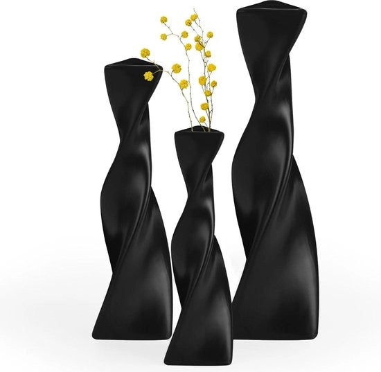 Set di 3 vasi decorativi in ceramica - 18 22 27 cm altezza - per fiori secchi - decorazione camerale estetica - nero