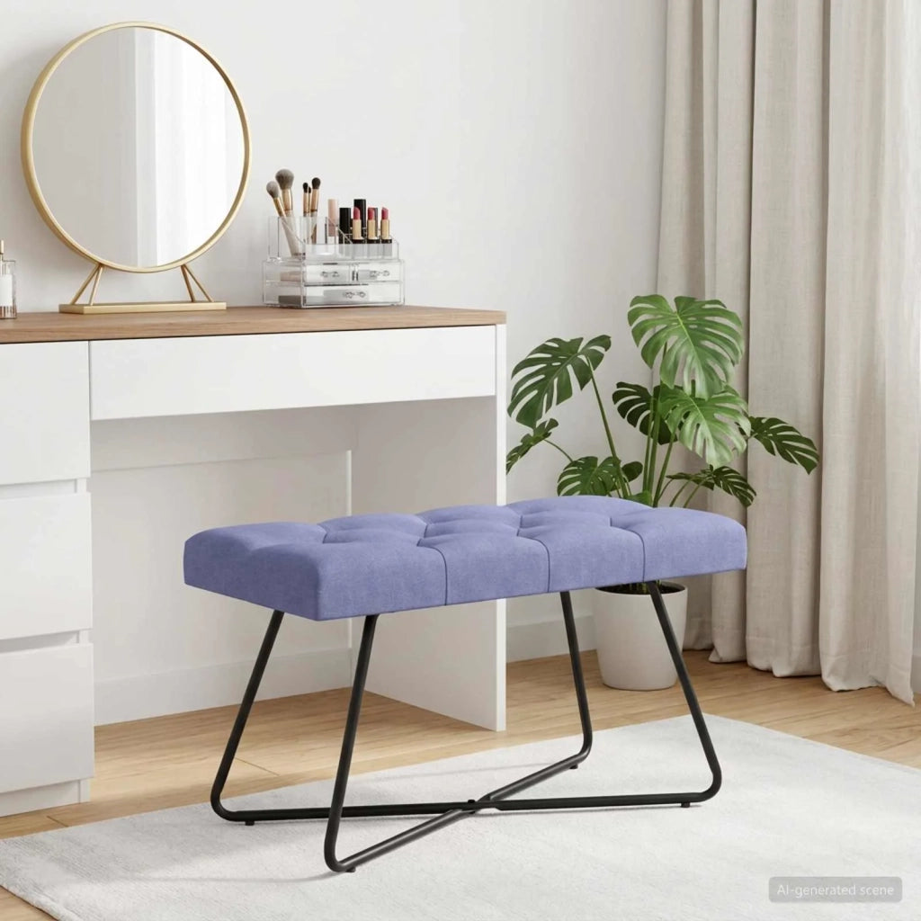 Panchina con bottoni imbottiti Blu jeans 80 x 40 x 46 cm 42038370