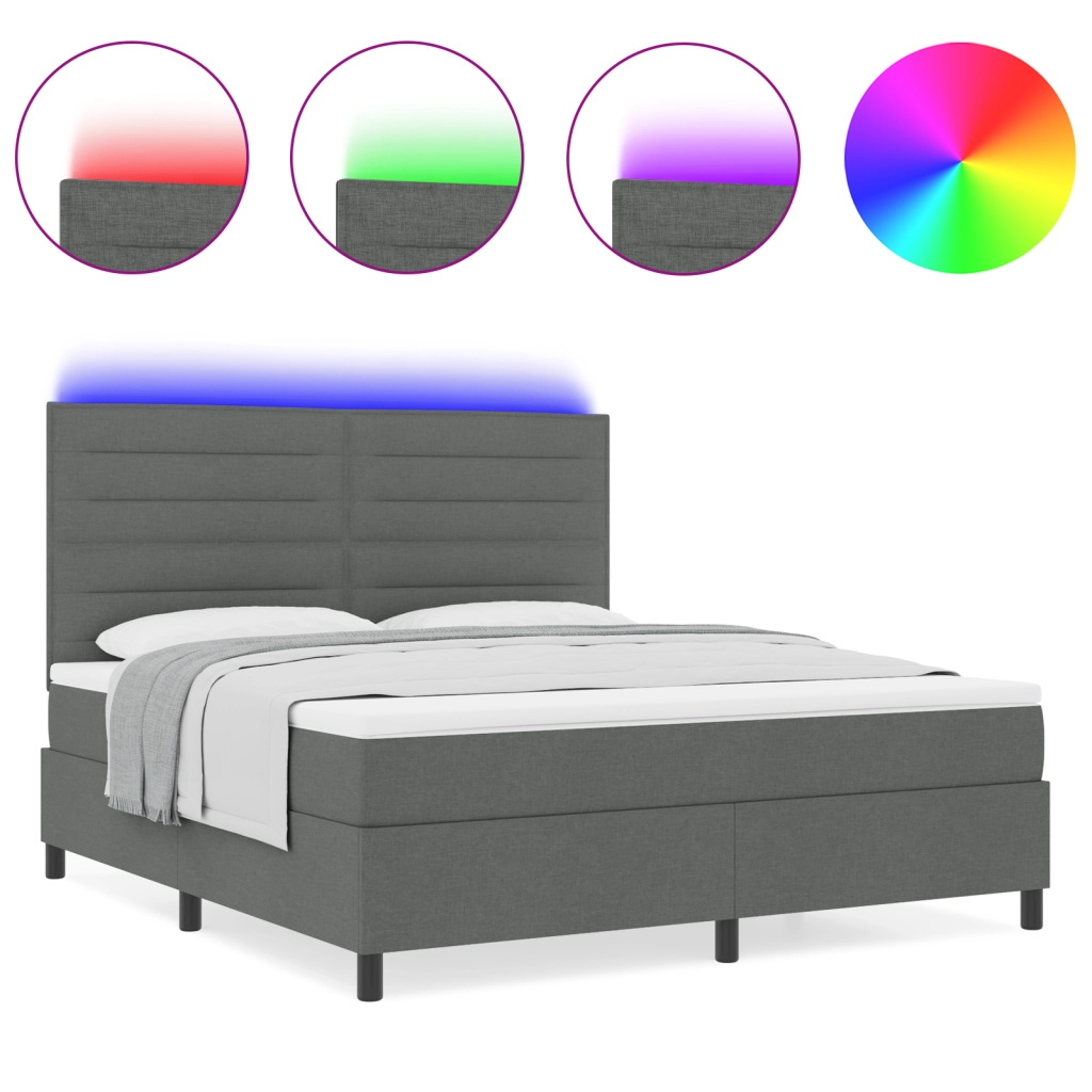 Letto Box Spring con Materasso e LED Grigio Scuro 140x190 cm Tessuto