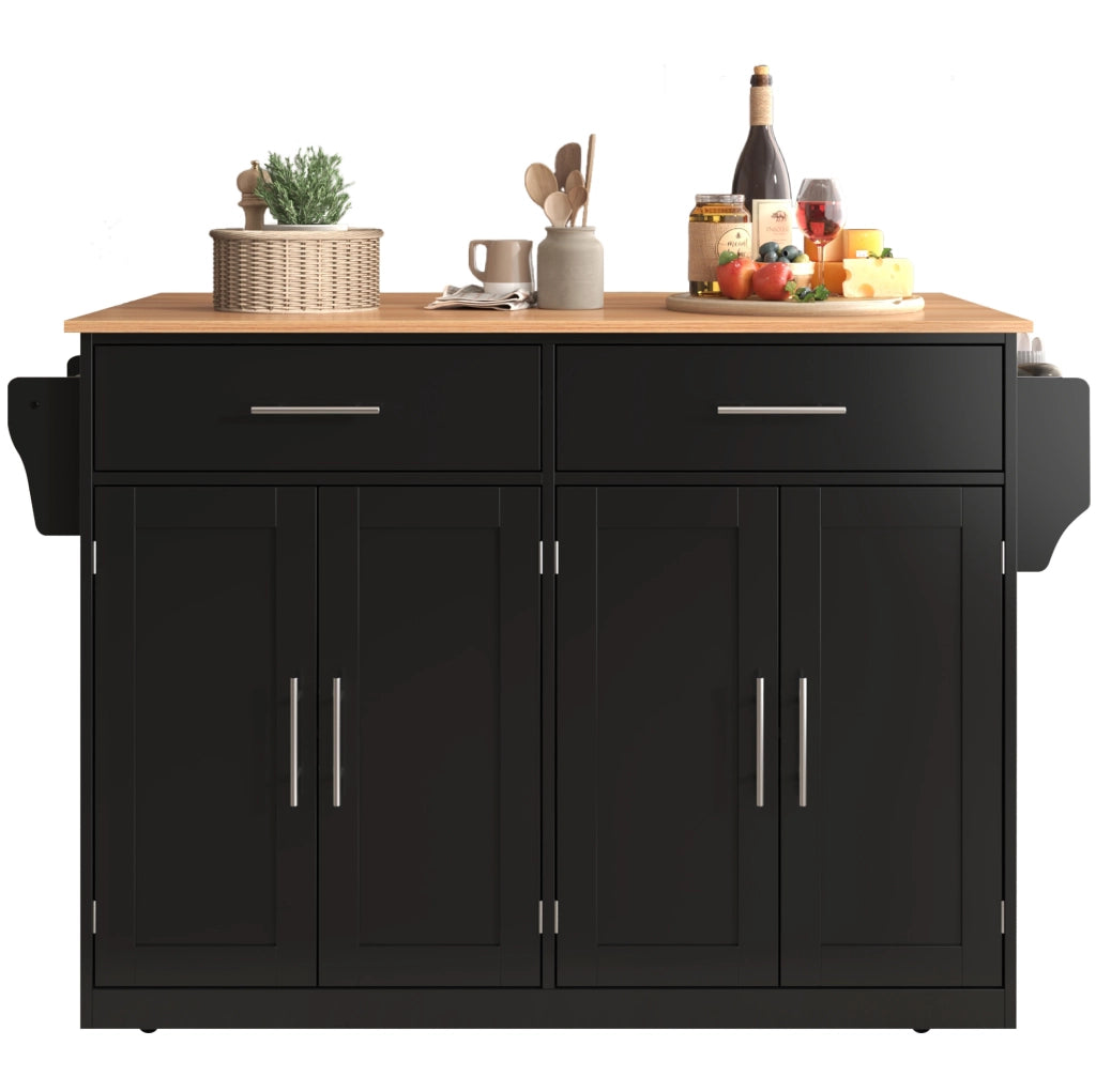 Carrello da cucina con piano ribaltabile 120x46/70x91;5 cm in MDF nero e naturale; con ruote