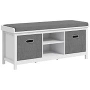 Panca Scarpiera con Ripiano Regolabile a 3 Livelli e 2 Cassetti, in Truciolato, 105x35x47 cm, Bianca e Grigia