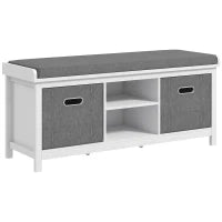 Panca Scarpiera con Ripiano Regolabile a 3 Livelli e 2 Cassetti, in Truciolato, 105x35x47 cm, Bianca e Grigia