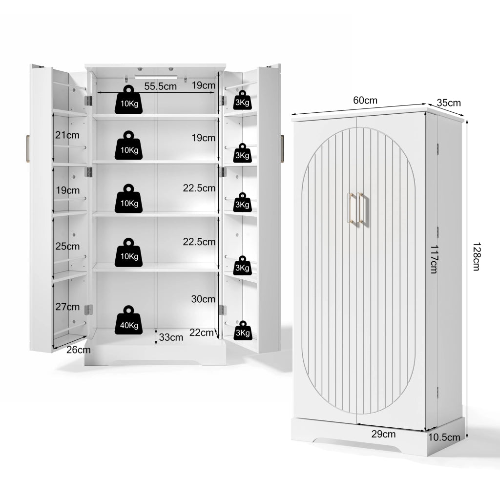 Mobile da Cucina 60x35x128 cm con LED Sensore; 5 Ripiani; 2 Ante e Vani Portaoggetti