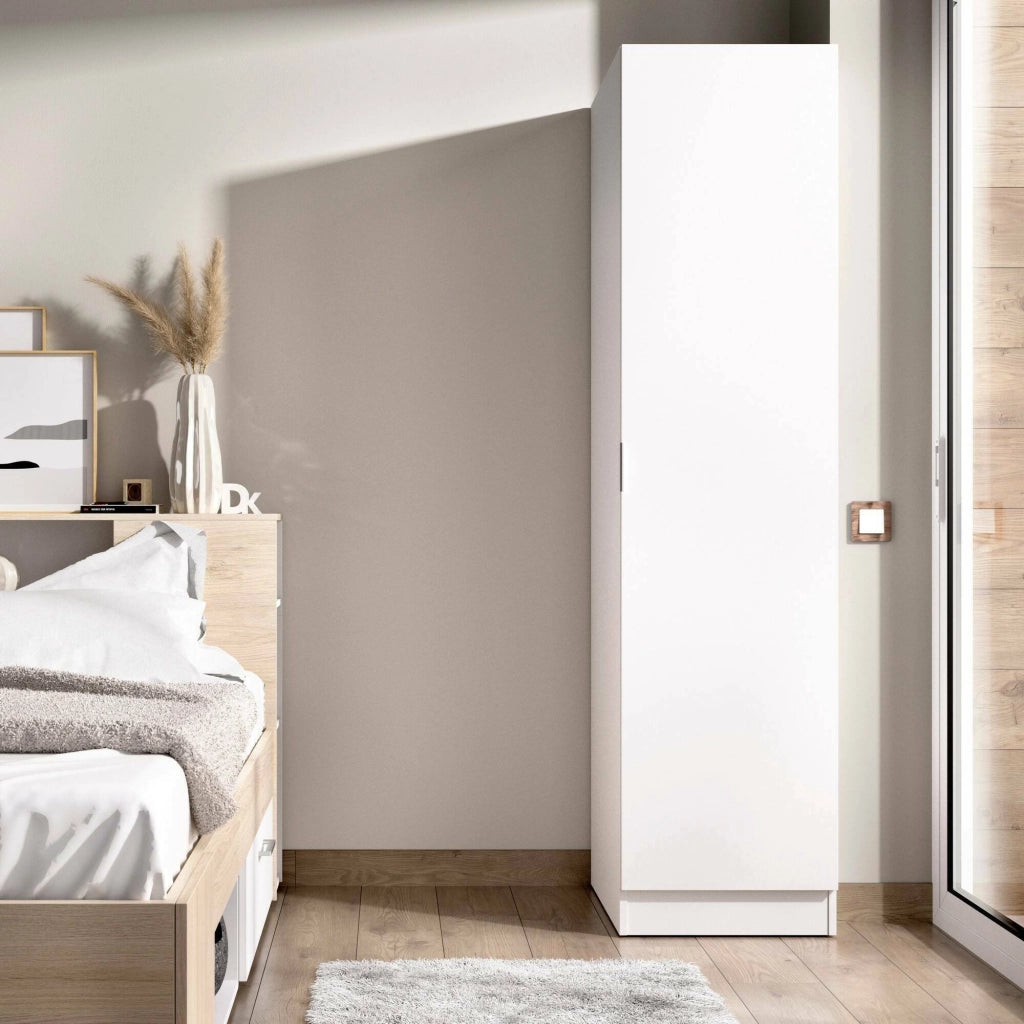 Guardaroba Nxy, Mobile appendiabiti per camera da letto, Armadio a 1 anta singola, 41x52h184 cm, Bianco