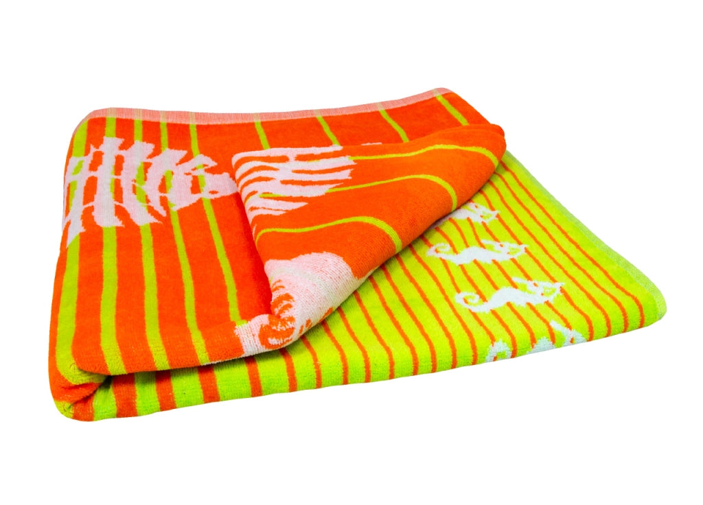 Telo Mare Jacquard Spugna Asciugamano Spiaggia Disegno Love Sea Horse - Telo Mare - Arancio