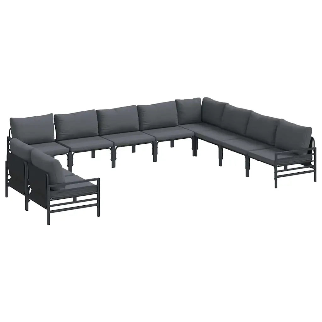 Set Divano da Giardino con cuscino 10 pcs Nero Acciaio 3379004