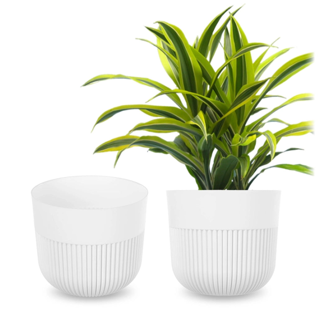 Vaso da fiori KADAX, Coprivaso, 17 cm, Plastica, Rotondo, A coste, Bianco