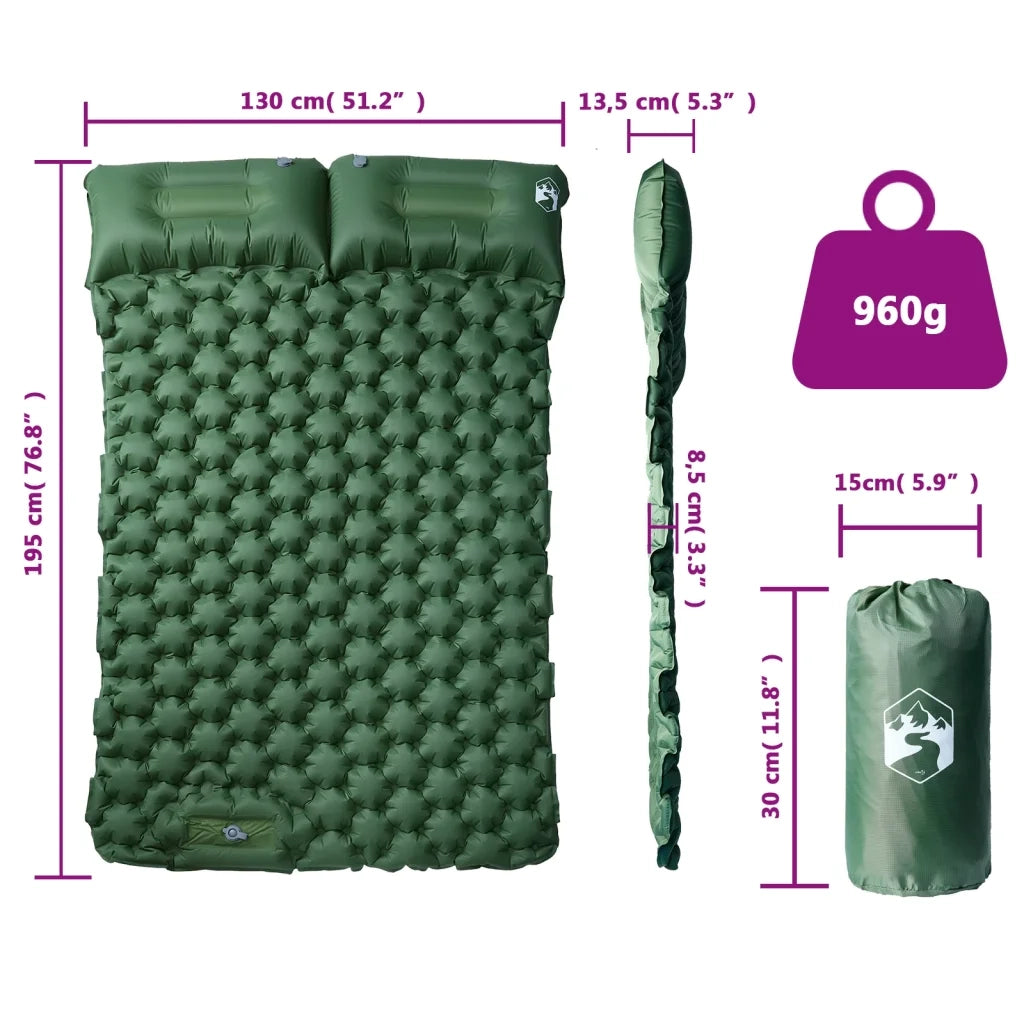 Materasso Campeggio Autogonfiabile con Cuscini 2 Persone Verde CFW7846855