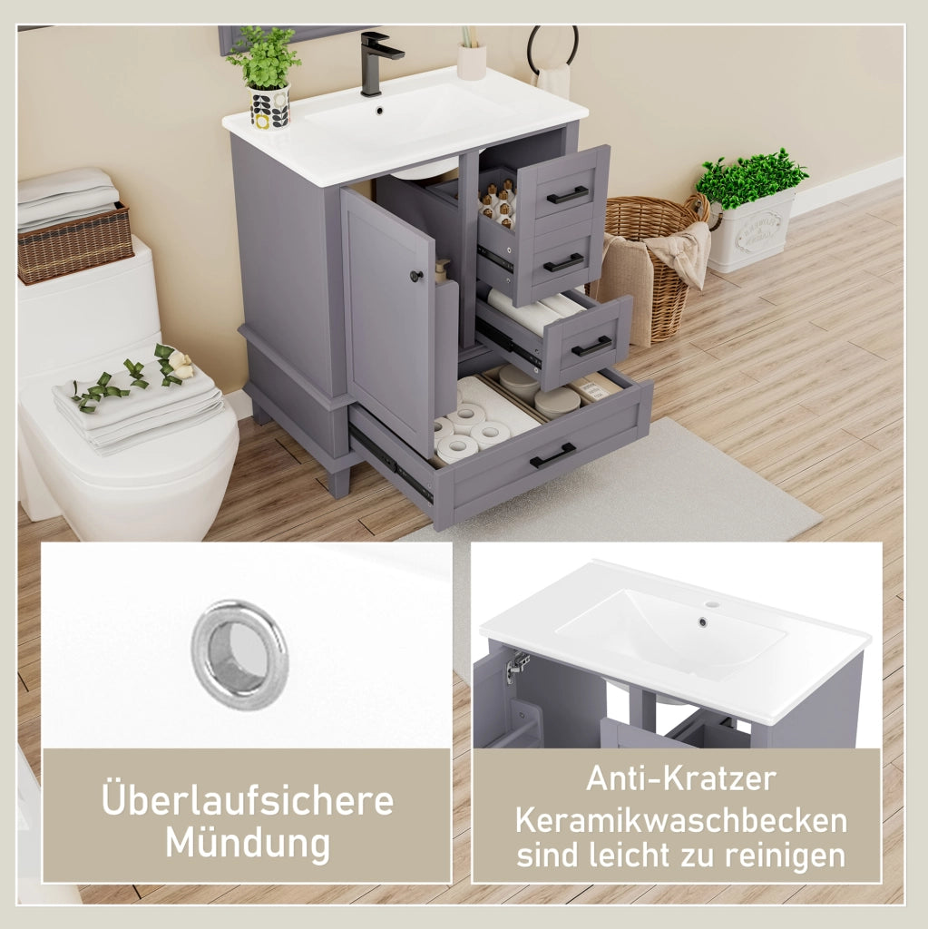 Mobile bagno a pavimento grigio con lavabo in ceramica 76 cm
