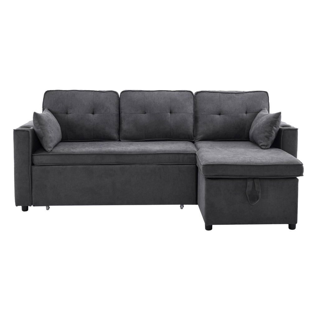Divano letto angolare reversibile 3 posti grigio con vano contenitore