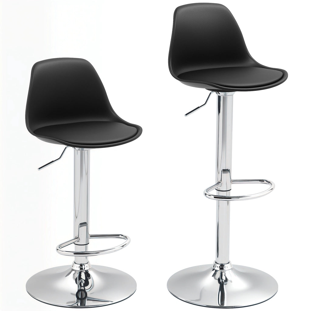 Set 2 Sgabelli da Bar 38x42x82-104 cm con Schienale e Poggiapiedi in PP Pelle PU e Acciaio Nero