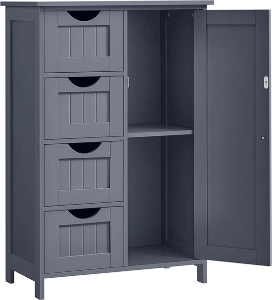 Cassa da bagno compatta - Mobilietto di archiviazione sottile - Organizzatore con 4 ante - Progetto di risparmio di spazio - MDF - 30x55x82cm
