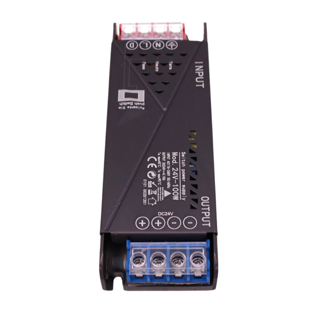Alimentatore Trasformatore 24V Push Dimmer, Dimmerabile Con Pulsante NO (10-100%), Memoria Dopo Blackout, Spegnimento Soft, 2 Uscite, Input 220V IP20, Disponibili 100W 200W 300W 400W (100W)