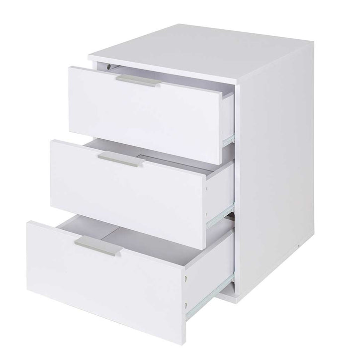 Comodino Mobiletto Cassettiera 3 Cassetti Design Moderno in legno MDF Bianco