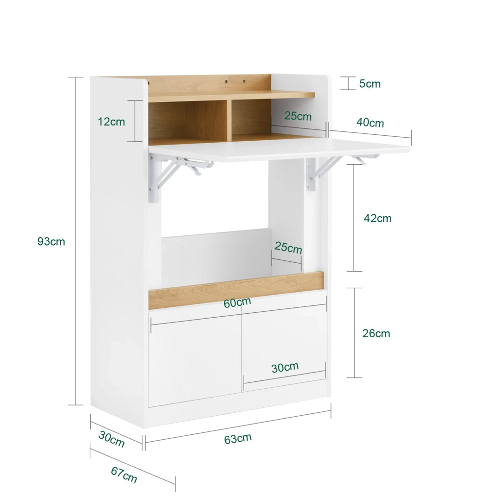 SoBuy Scrivania pieghevole multifunzionale Tavolo da lavoro con Ripiani Bianco-Naturale 63x67x93 cm FWT109-WN