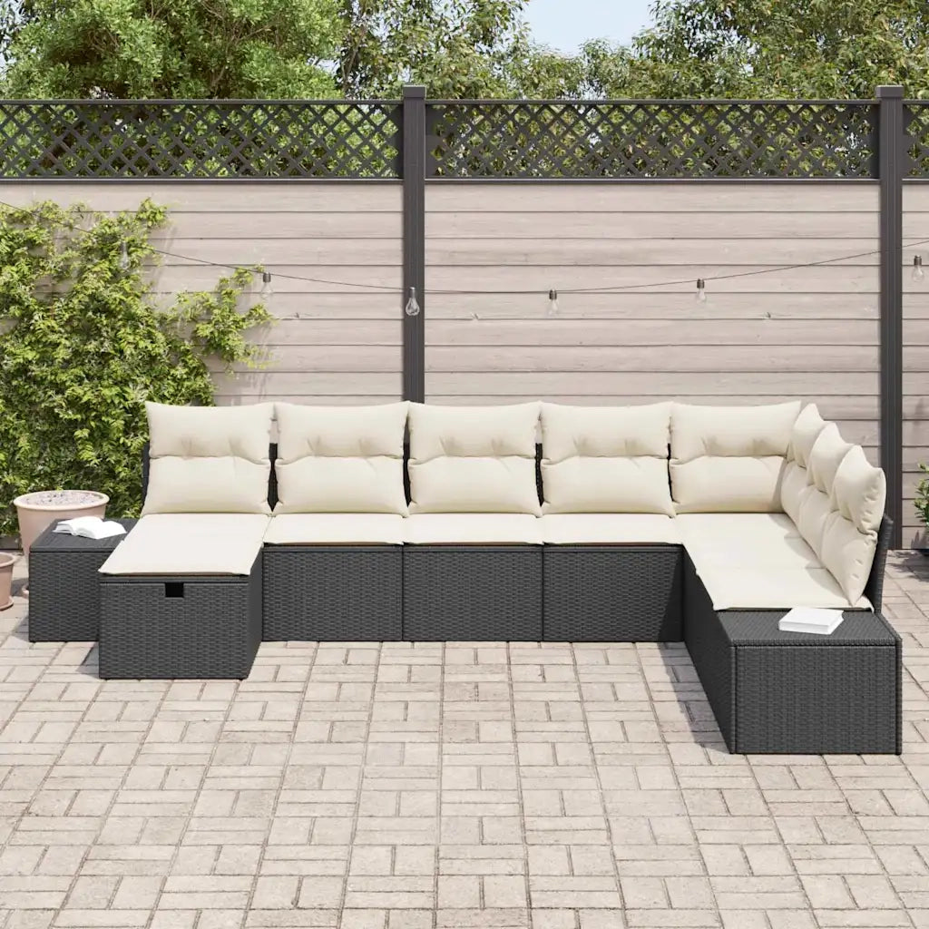 Set Divano da Giardino con cuscino 8 pcs Nero Poly Rattan