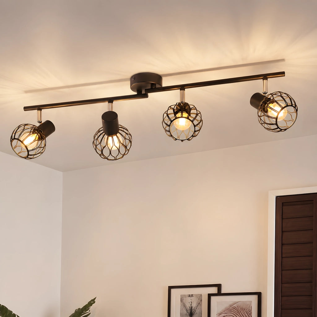 ZMH Faretto da soffitto 4 Luci Nero E14 Metall Orientabile Moderni per Soggiorno Cucina Corridoio Senza Lampadina
