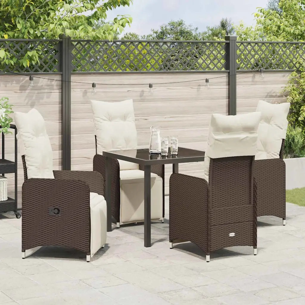 Set da Pranzo per Giardino con cuscino 5 pcs Marrone polyrattan 3379668