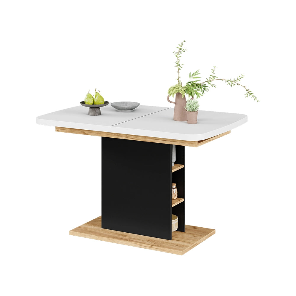 Vicco Tavolo da pranzo Estensibile Rovere bianco/nero/Goldkraft 120/160 x 80 cm con scomparti aperti