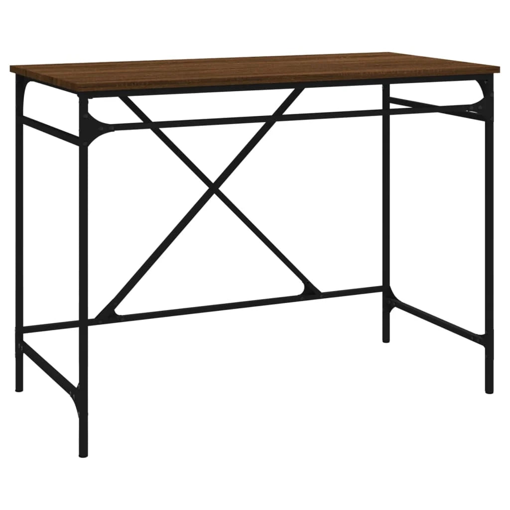 Scrivania tavolo postazione di lavoro mobile per computer studio rovere 100 x 50 x 75 cm legno ingegnerizzato e ferro marrone 02_0023598