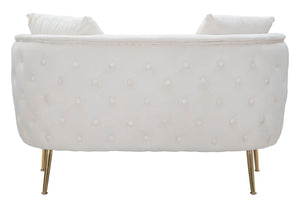 Divanetto Bucarest Crema 127x74x73 cm Legno e Spugna e Tessuto e Metallo Crema e Oro