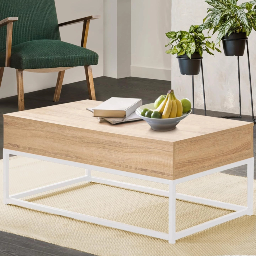 Tavolino DETROIT de design industriale legno e metallo bianco