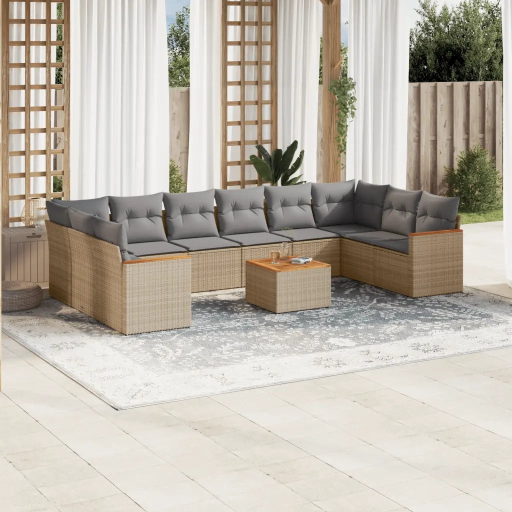 Set Divano da Giardino 11 pz con Cuscini Beige Misto Polyrattan 3226332