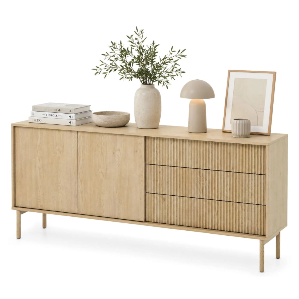 Madia Haza, Credenza 3 Cassetti, 187x40x80h cm Marrone Rovere