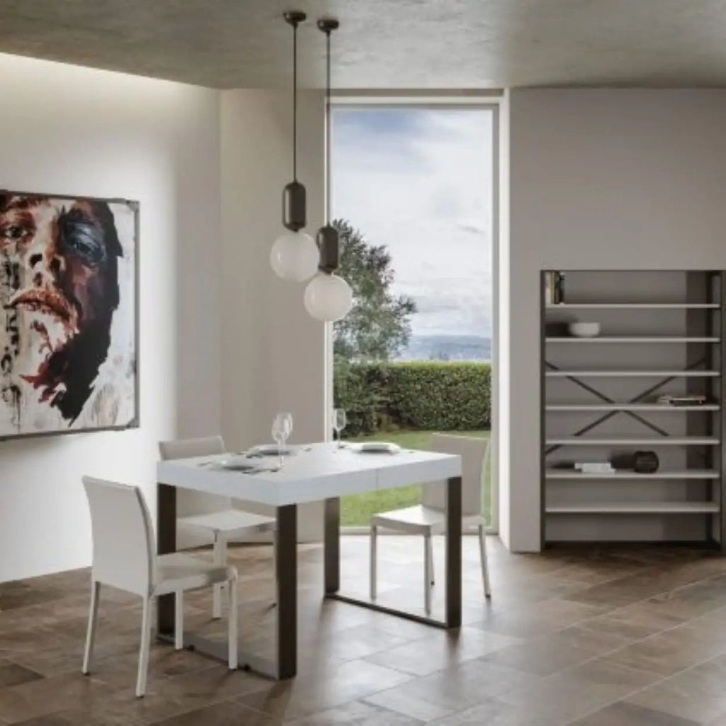 Tavolo allungabile 120/224x90 cm Tecno Premium colore bianco frassino gambe antracite
